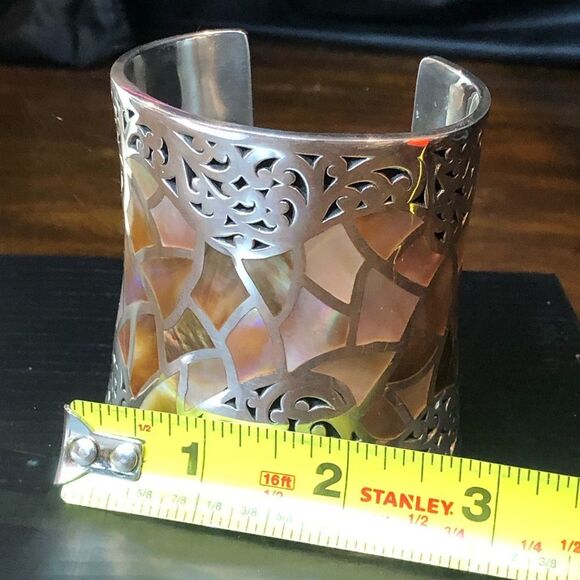 LOIS HILL Tall Sterling Silver Abalone Mosaic Inlay Cuff Bracelet - Picture 9 of 17